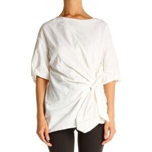 CAARA White Cotton Mesorole Tie Knotted Top